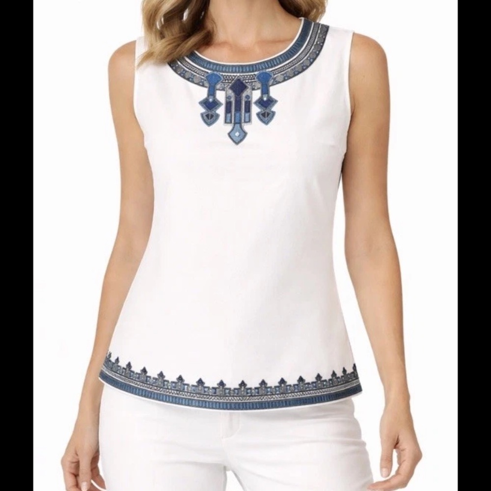 C Wonder NWT Size 10 White Embroidered sleeveless BoHo resort top